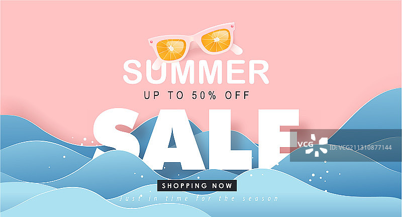 夏季促销设计与剪纸热带海滩图片素材