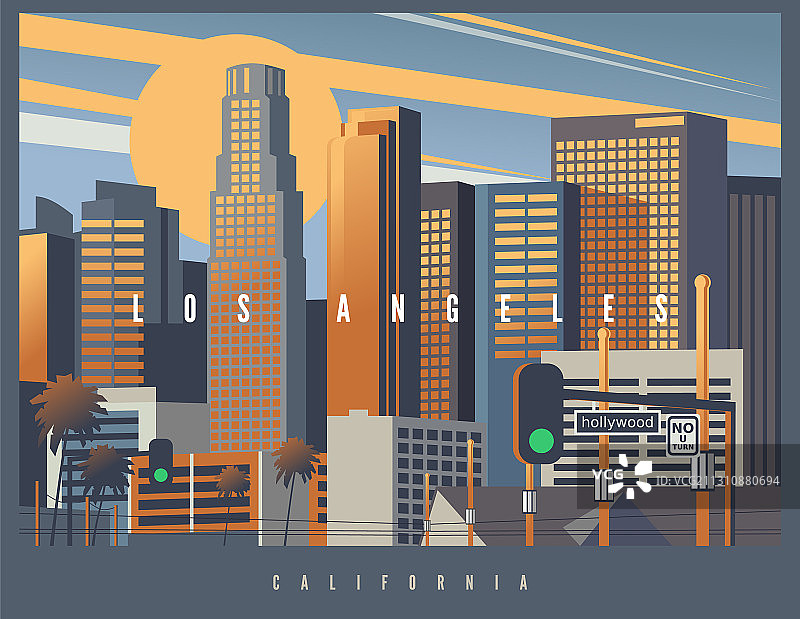 黄金时段的洛杉矶城市景观图片素材