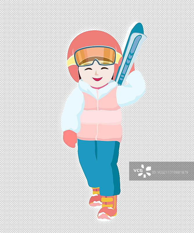 冬季女孩扛滑雪板走路图片素材