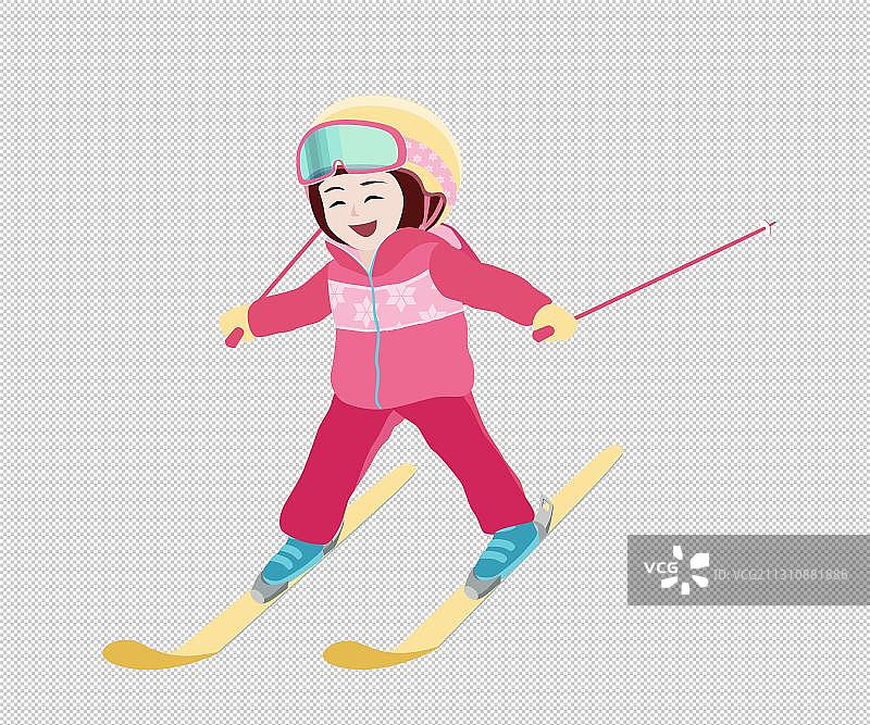 冬季女孩雪地双板滑雪图片素材