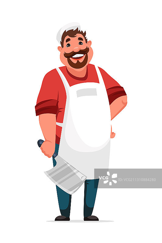 友善的微笑男屠夫站在白色背景上图片素材