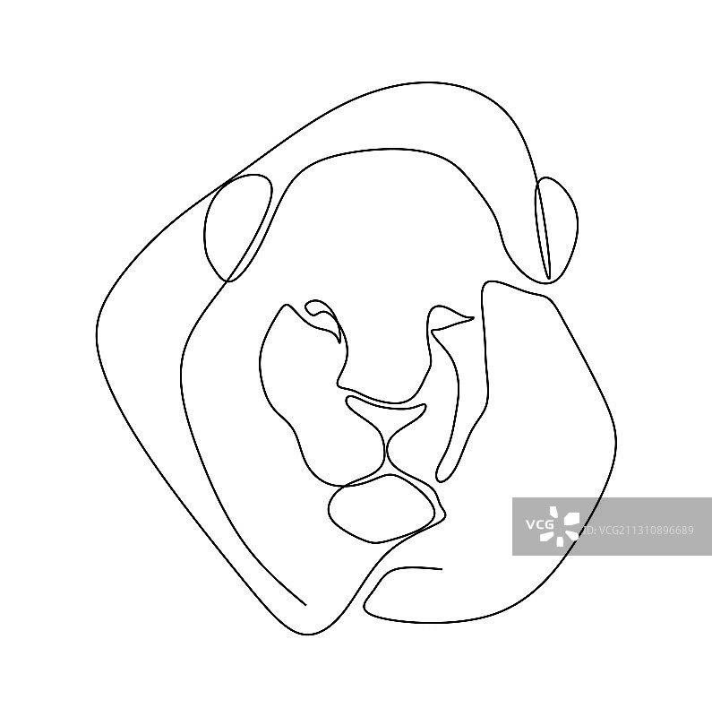 连续单线绘制的狮子头图片素材
