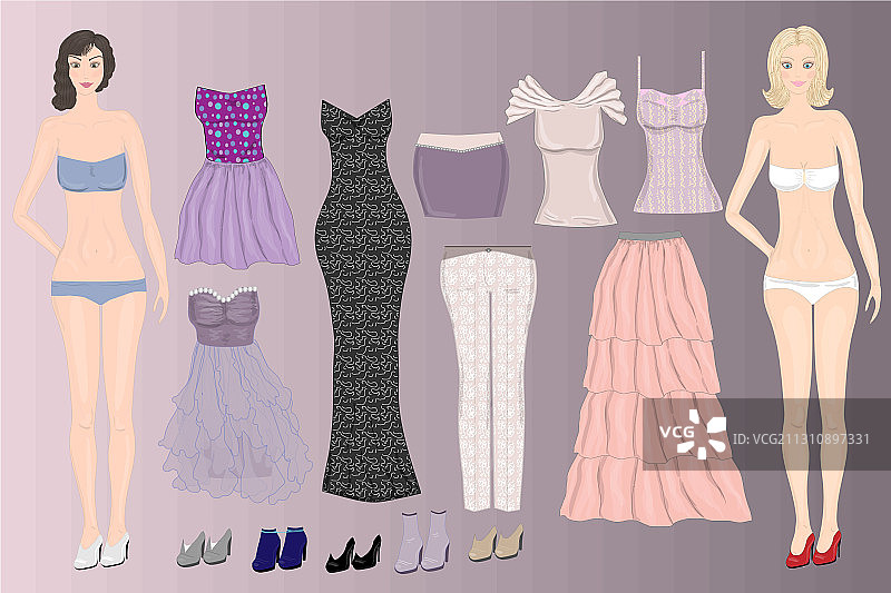 带衣柜纸娃娃的双娃娃女朋友图片素材