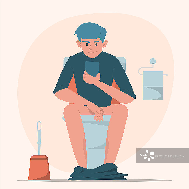 坐在马桶上玩手机的男人图片素材