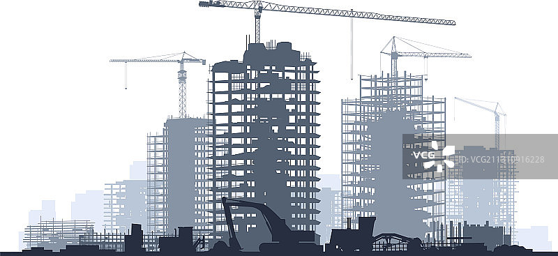 带有起重机和建筑物的线条建筑工地图片素材