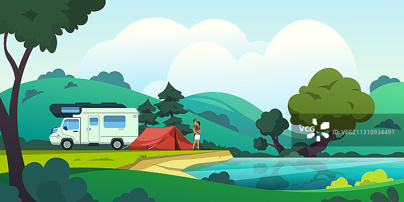 卡通露营乡村森林景观图片素材