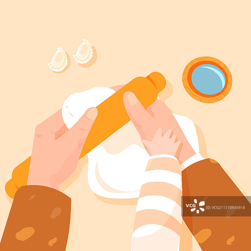 卡通冬至立冬元宵节传统节日习俗美食饺子亲子家人中国风矢量插画图片素材