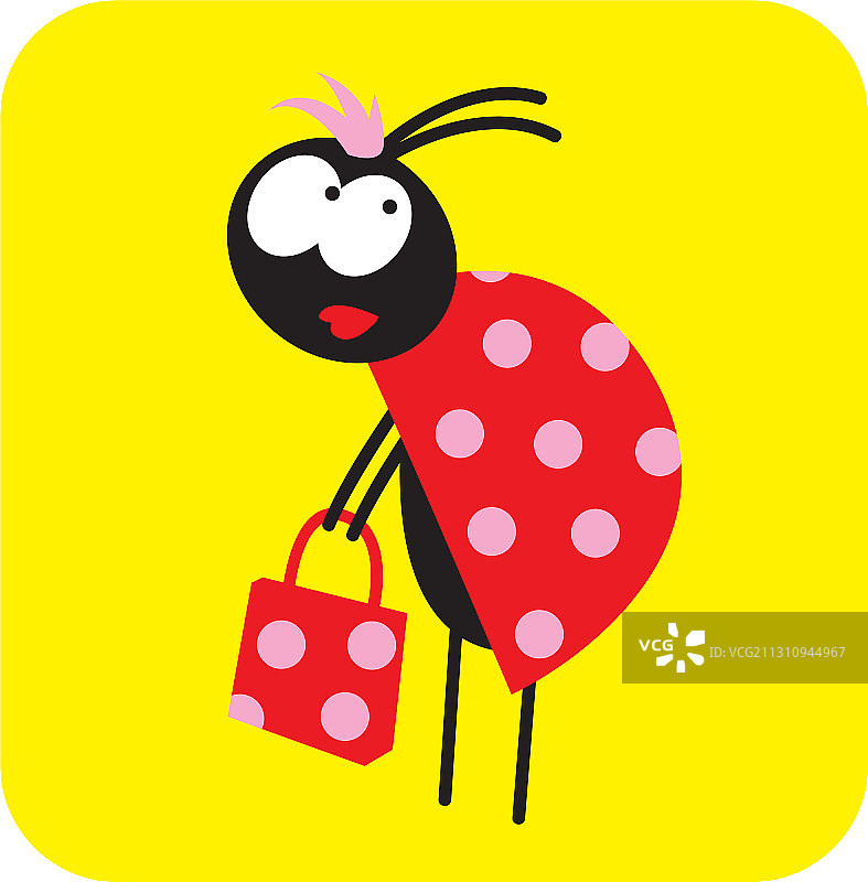 拿着红色购物袋的甲虫女孩图片素材