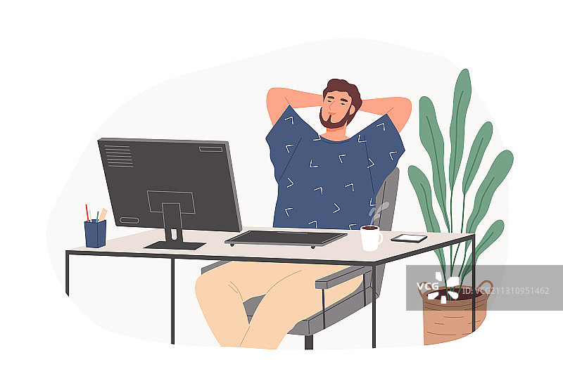 放松的男人坐在椅子上心满意足图片素材