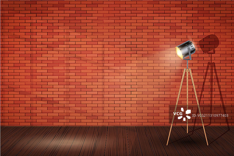 带聚光灯三脚架的阁楼室内设计图片素材