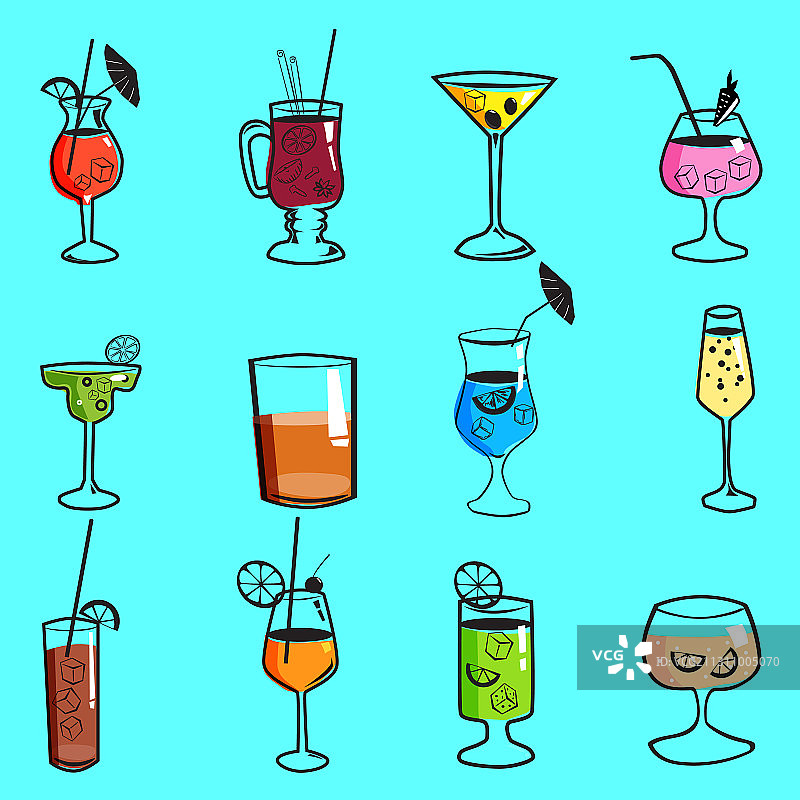 热带夏季酒精鸡尾酒设定图片素材