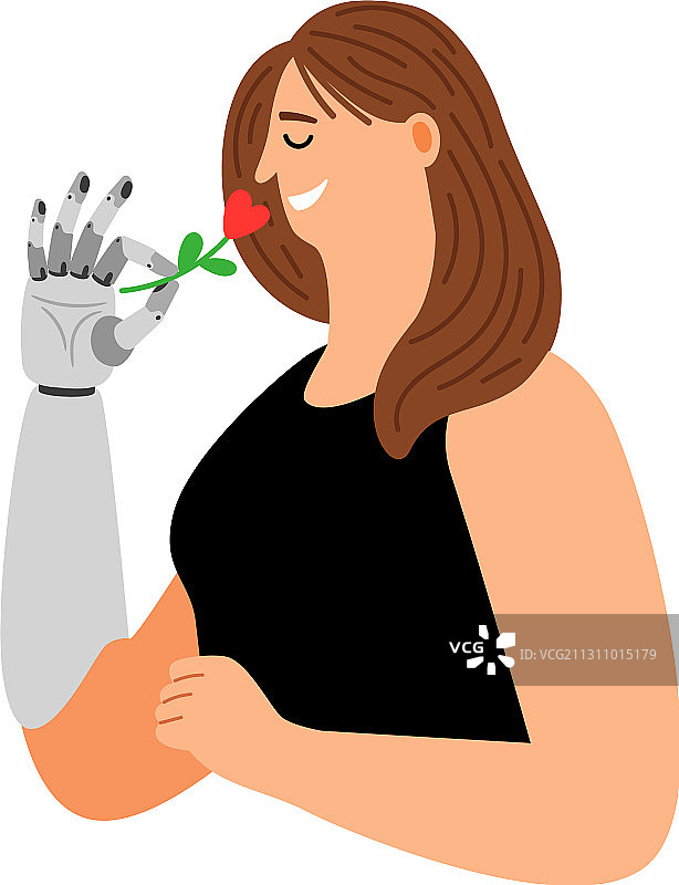 带着仿生手臂的卡通女人图片素材