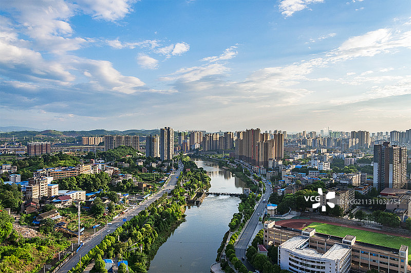 湖南省邵阳市双清区邵水河城市风光图片素材