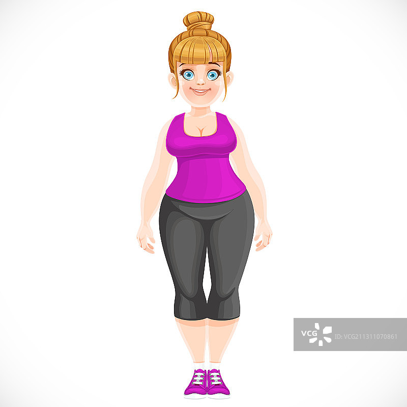 努力减肥的可爱金发胖女孩图片素材