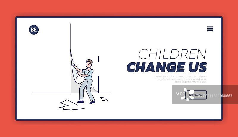 调皮的男孩撕掉房间里的壁纸图片素材