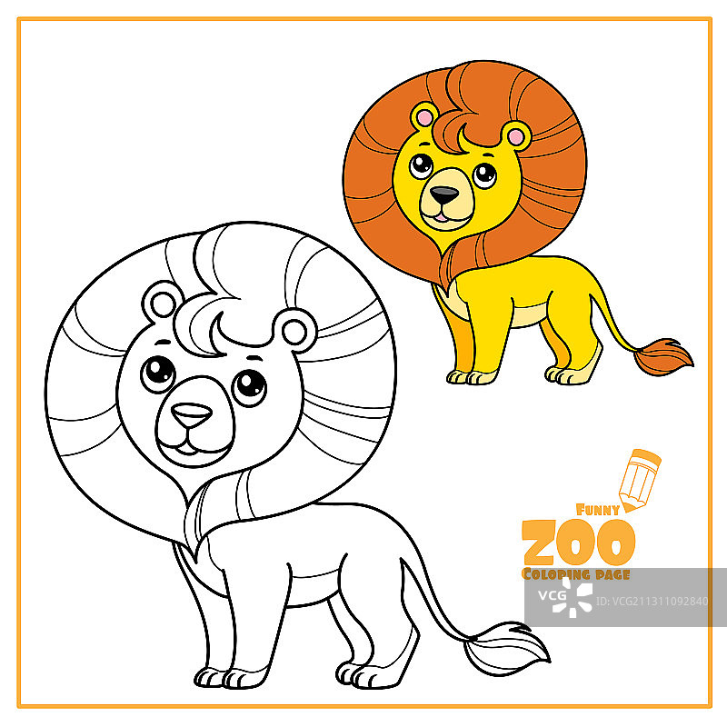 可爱的卡通小狮子彩色轮廓图片素材