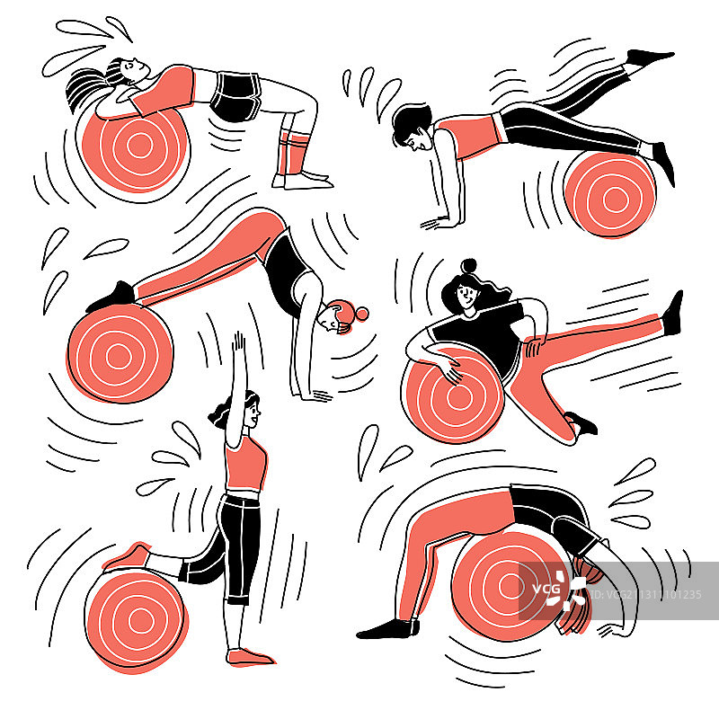 在球上训练的普拉提女孩图片素材