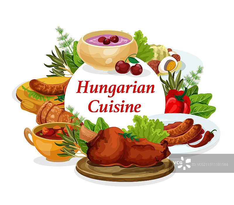 匈牙利美食菜肴圆形框架海报图片素材