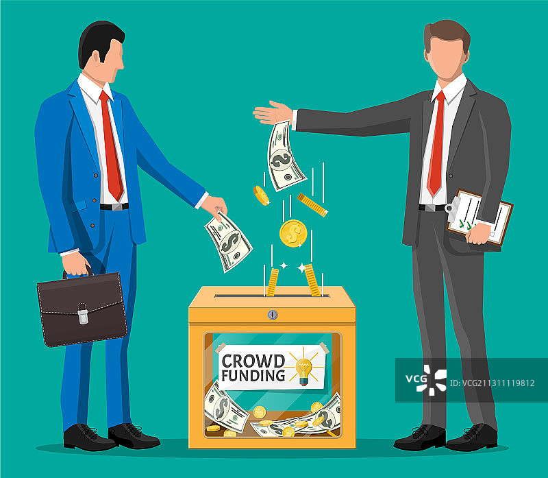 捐款箱和钱附近的商人图片素材