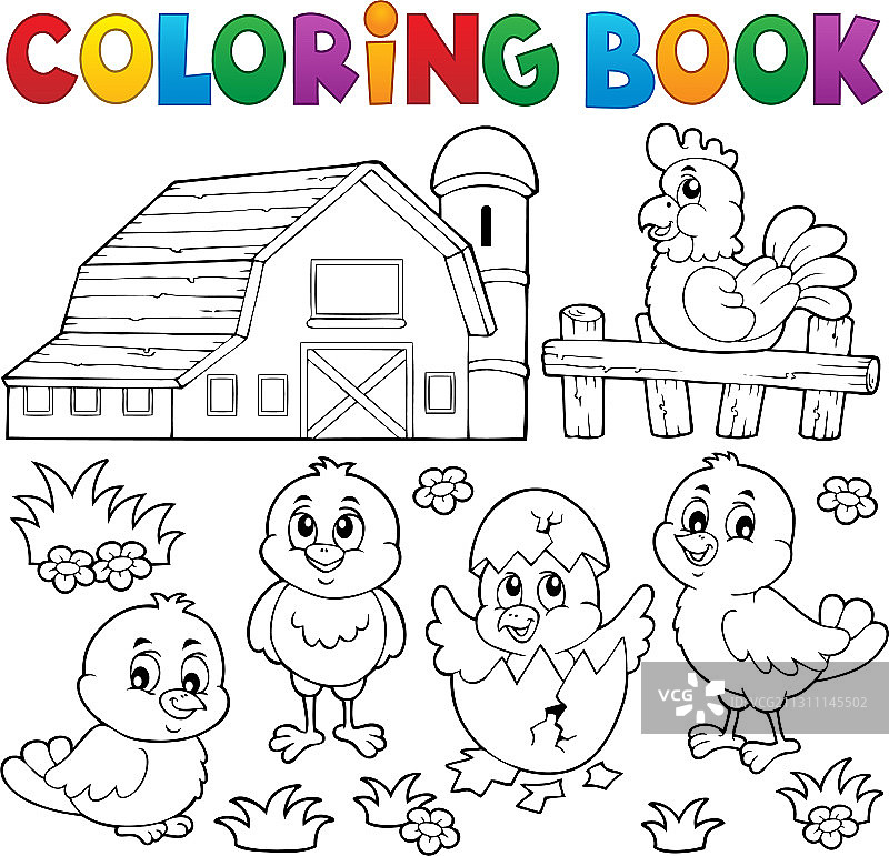 涂色书：小鸡和母鸡主题2图片素材