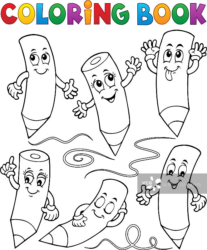 快乐的木制蜡笔涂色书1图片素材