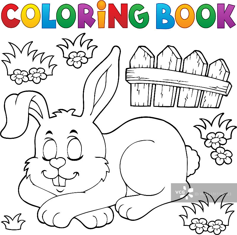 睡着的兔子主题涂色书1图片素材