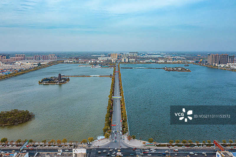 航拍商丘市睢县北湖风景图片素材