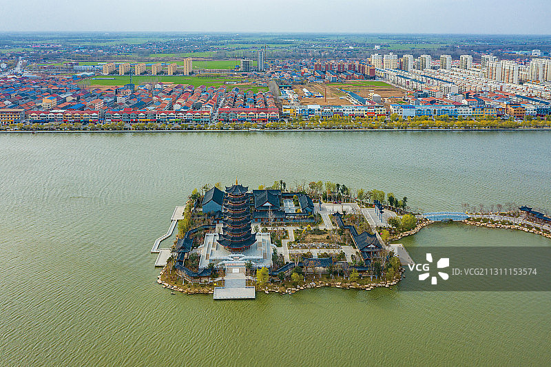 航拍商丘市睢县北湖风景图片素材