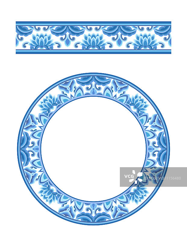 蓝色花纹装饰边框图片素材