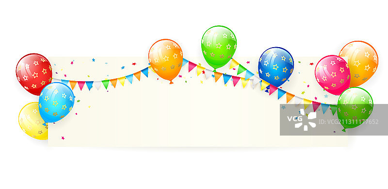 气球和三角旗生日贺卡图片素材