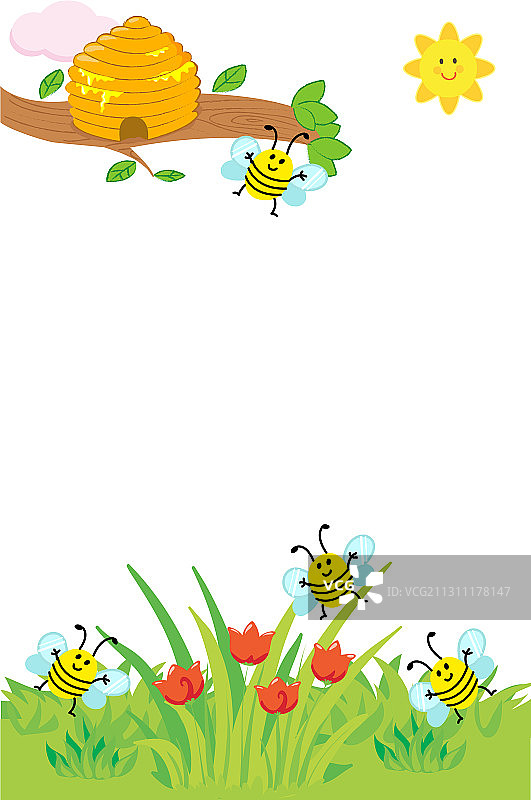 儿童卡通蜜蜂花草框架图片素材