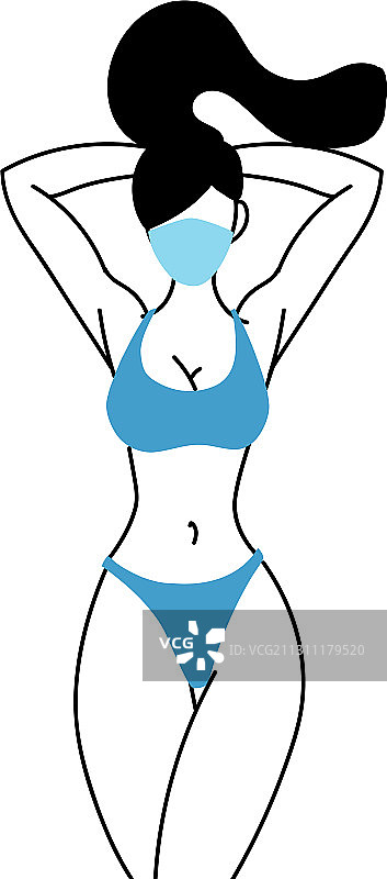 戴面具和穿泳衣的夏日女人图片素材