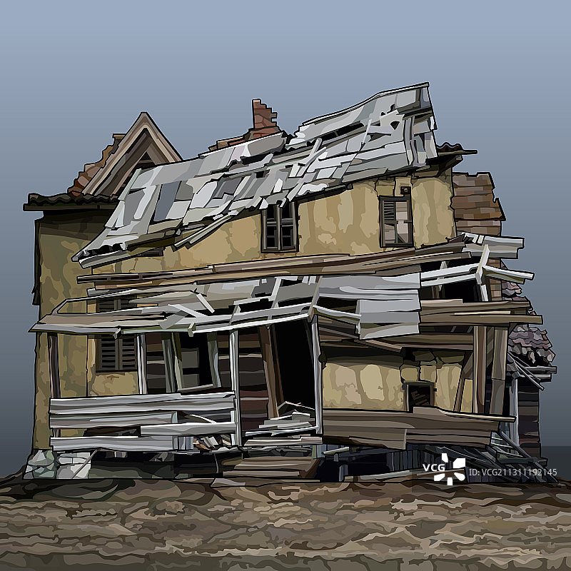破旧的两层楼房卡通图片素材