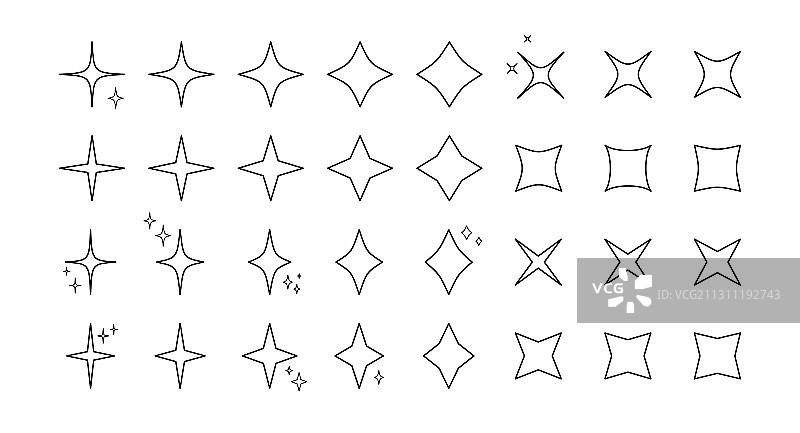 星星爆炸闪耀黑色轮廓图案图标集图片素材