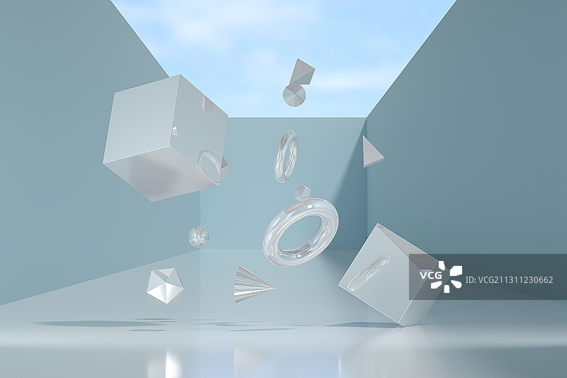 漂浮空中的几何体，三维图形图片素材
