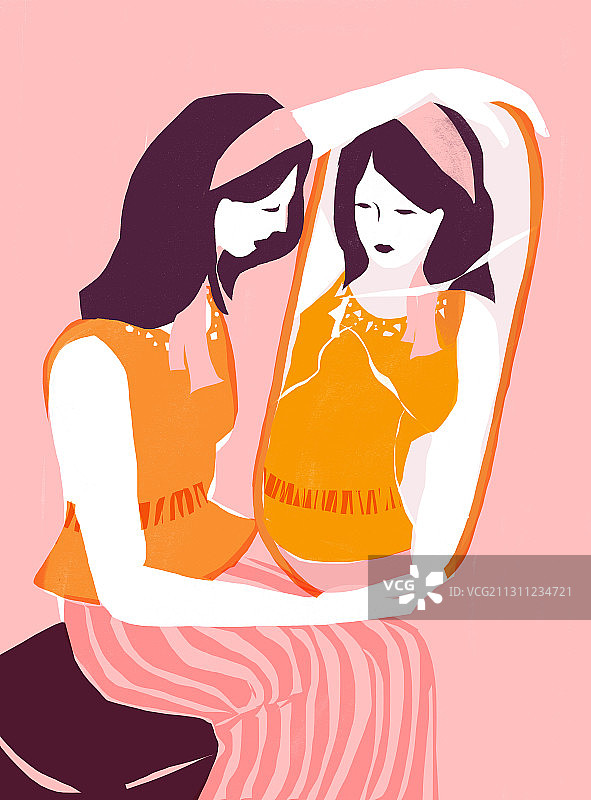 破碎的镜子中人物插画图片素材