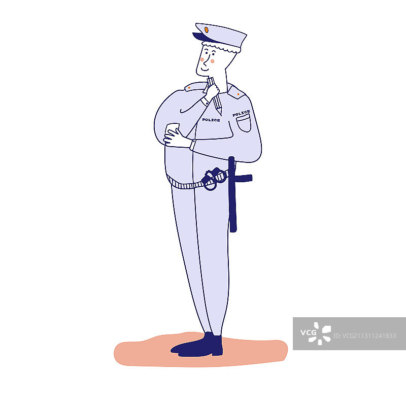 卡通蓝色线条的可爱警官图片素材