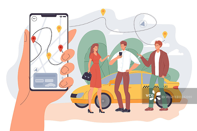人们使用汽车共享手机App租出租车图片素材