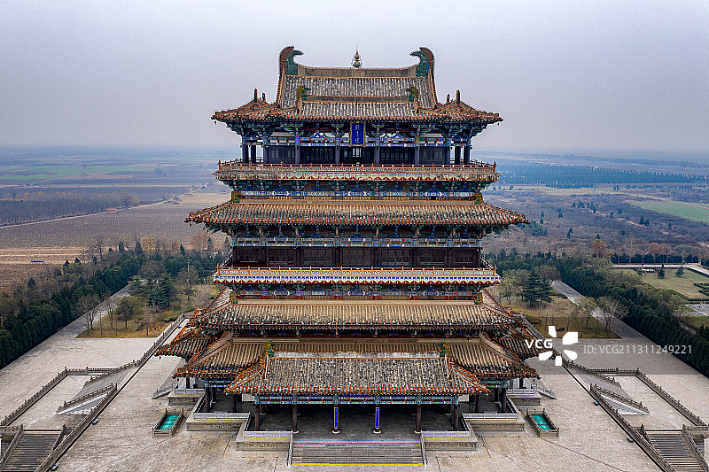 山西运城永济市鹳雀楼航拍图片素材