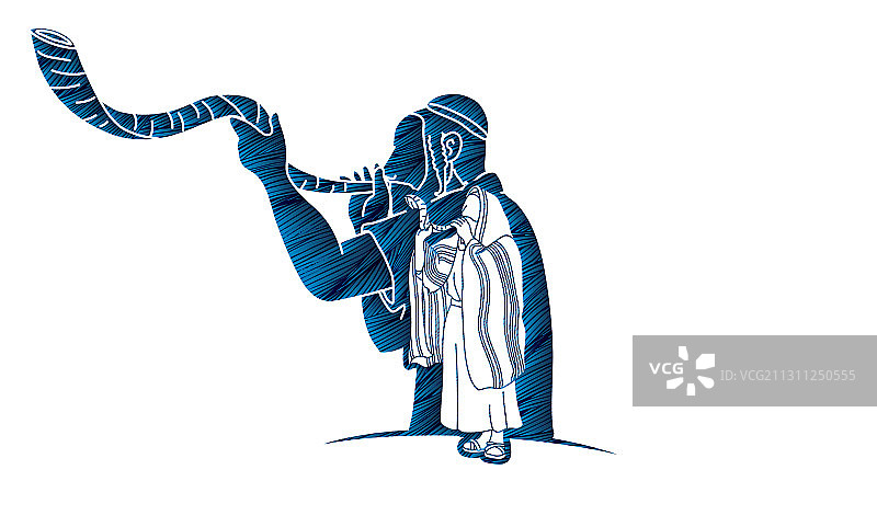 吹响号角的犹太人群体卡通图片素材