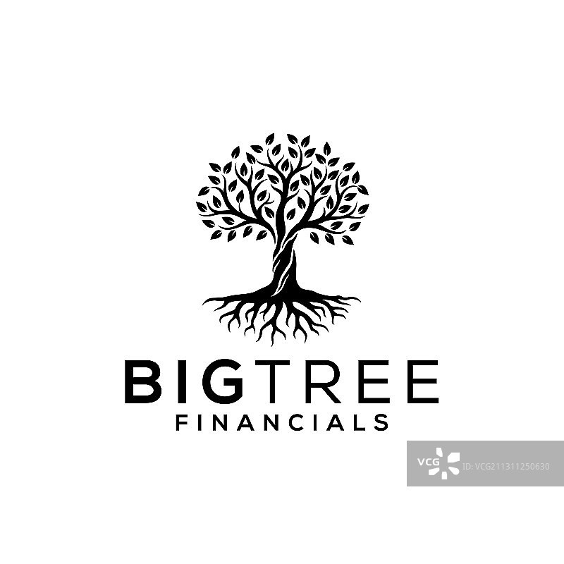 具有许多根的大型阴凉树剪影图片素材