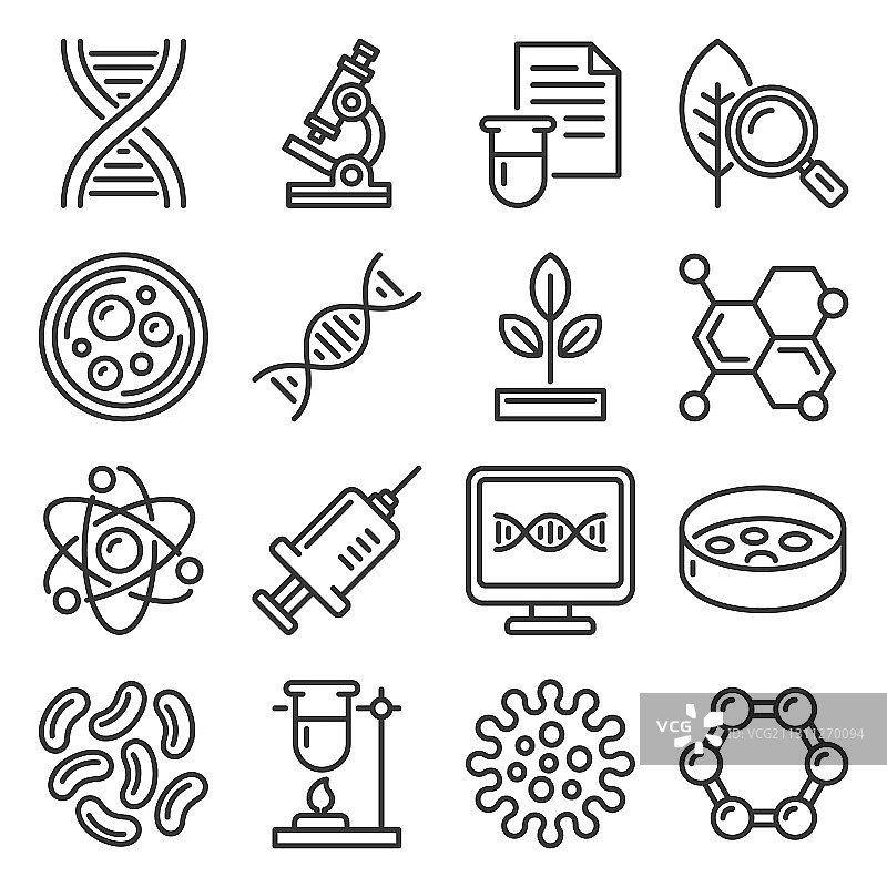 白色背景上的基因研究与科学图标集图片素材