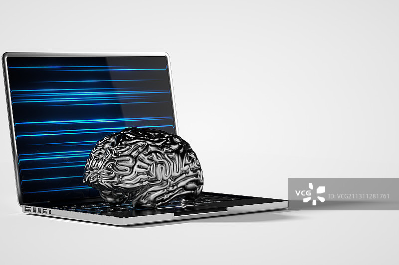 笔记本电脑和大脑，三维图形图片素材