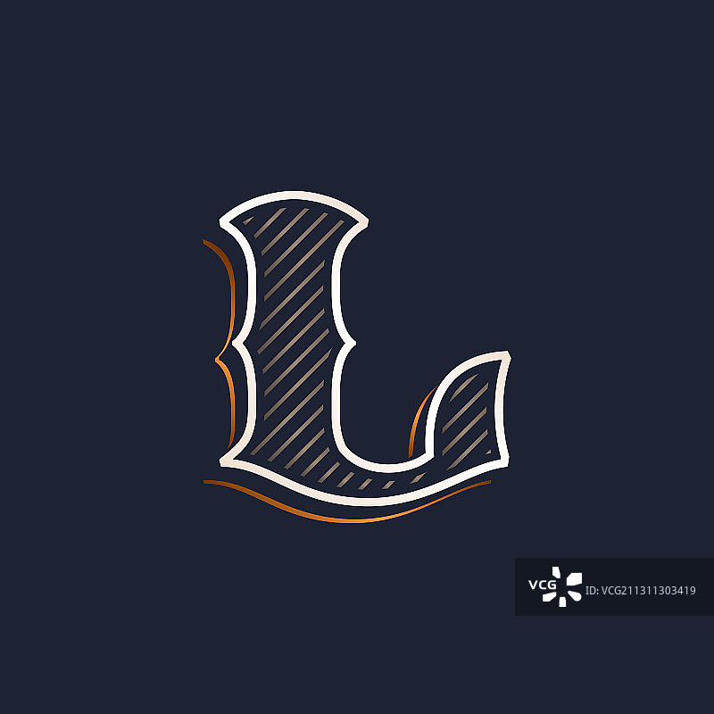 带线条装饰的复古L字母标志图片素材