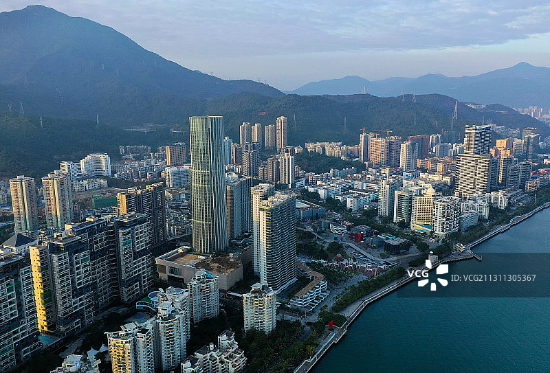 广东省深圳市盐田区壹海城和海滨栈道中央公园航拍图片素材