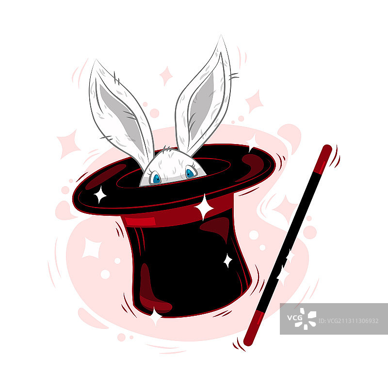 带有兔子耳朵的魔法帽子里有一只白色兔子图片素材