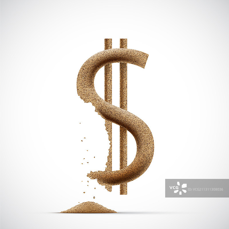 沙子制成的美元符号货币正在崩溃图片素材