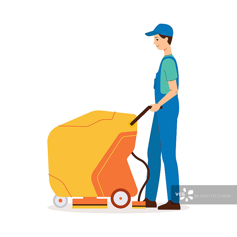清洁工使用手扶式洗地机图片素材
