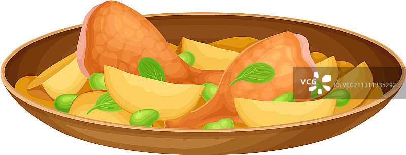 鸡腿配土豆和香草图片素材