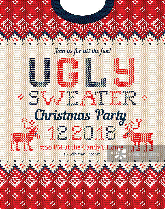 丑陋的毛衣圣诞派对邀请针织品图片素材